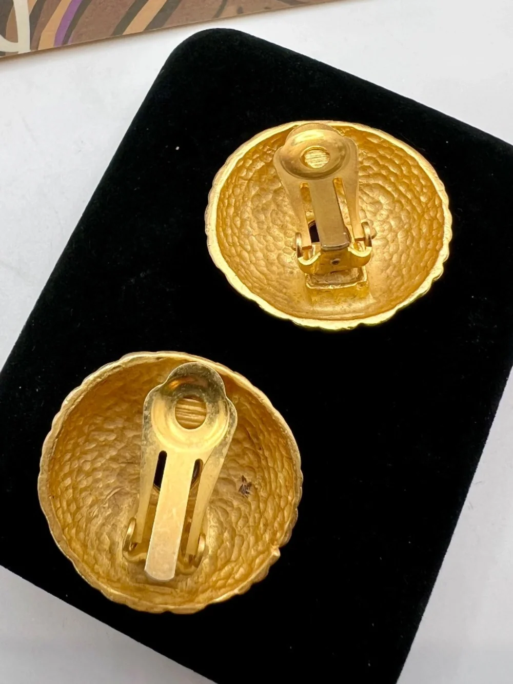 Navy Cabochon Textured Dome CLIP Earrings